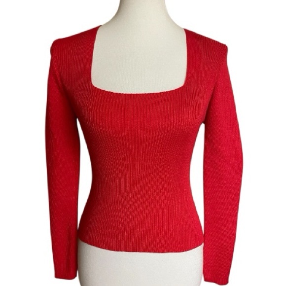 Red Square Neck Ribbed Sweater NWT - Picture 8 of 10